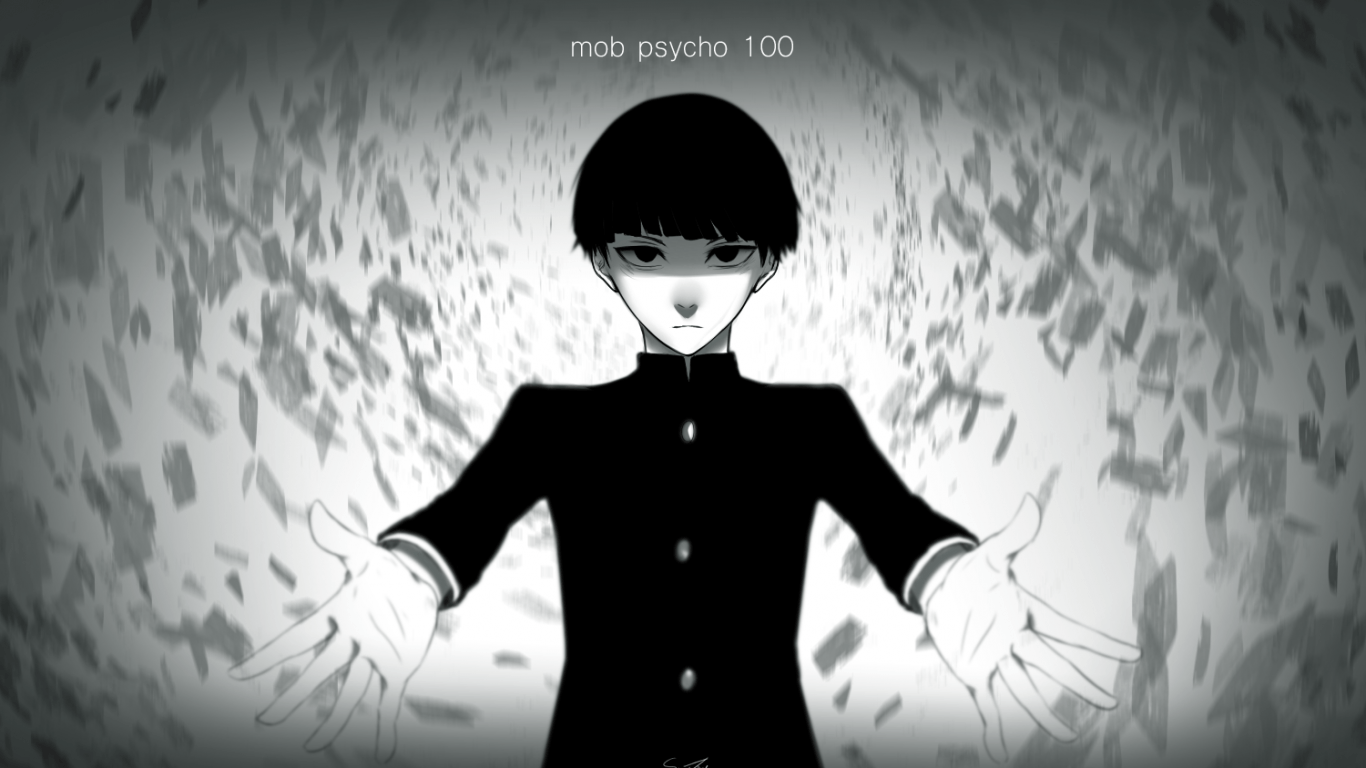Download 1366x768 Mob Psycho Shigeo Kageyama, Black And White