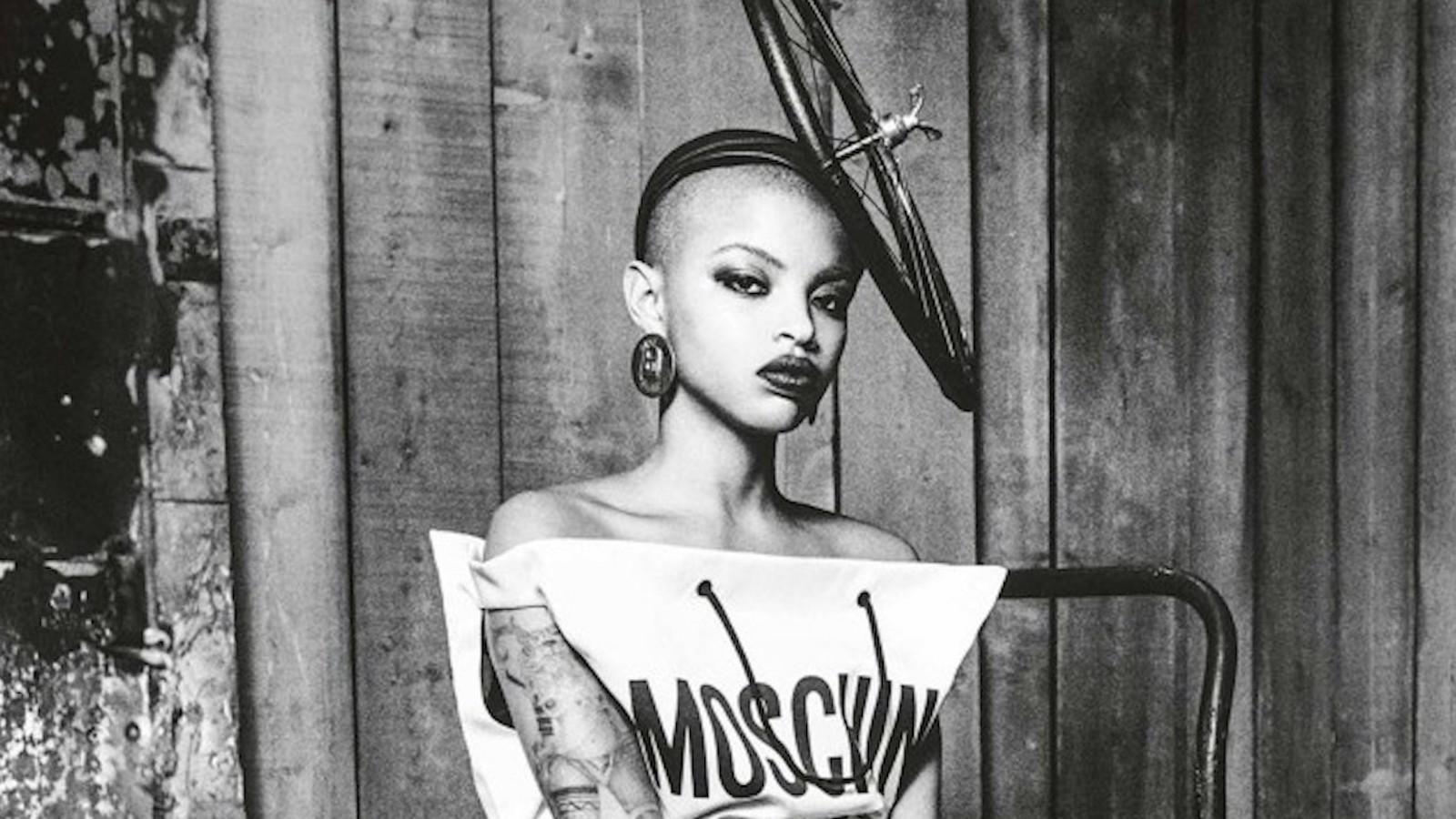 Slick Woods makes a shopping bag chic in Moschino's newest campaign