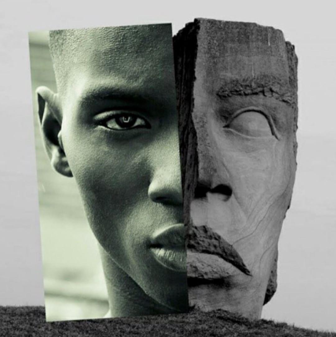 Adonis Bosso in face of two collage. Models