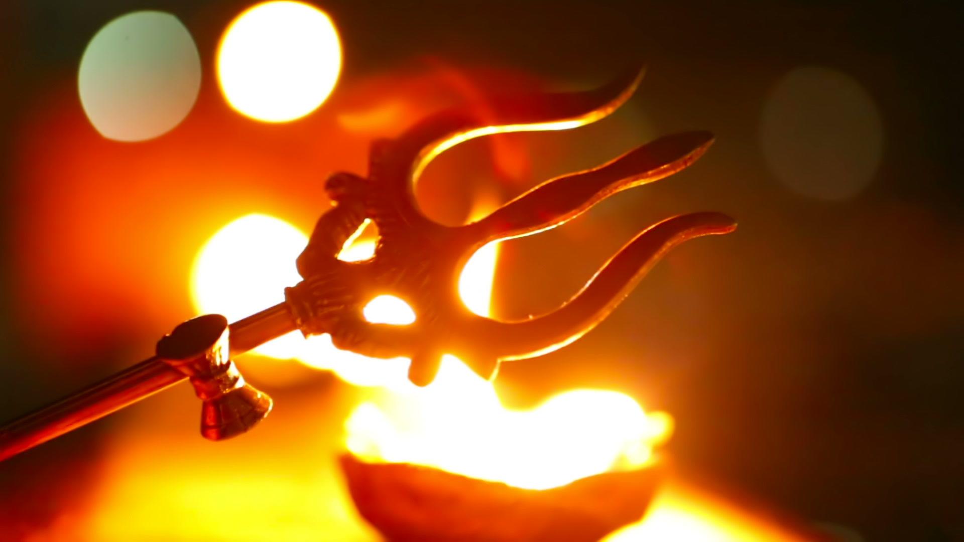 Video: Trishul symbol of Hindu god Shiva. Trident is a Mahadeva