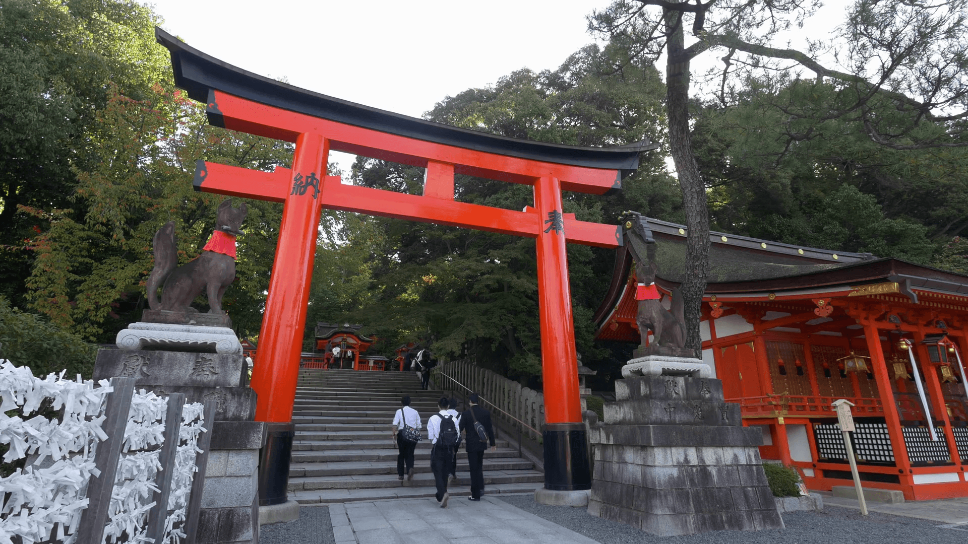 High school students pass a torii gate at Fushimi Inari Taisha, a
