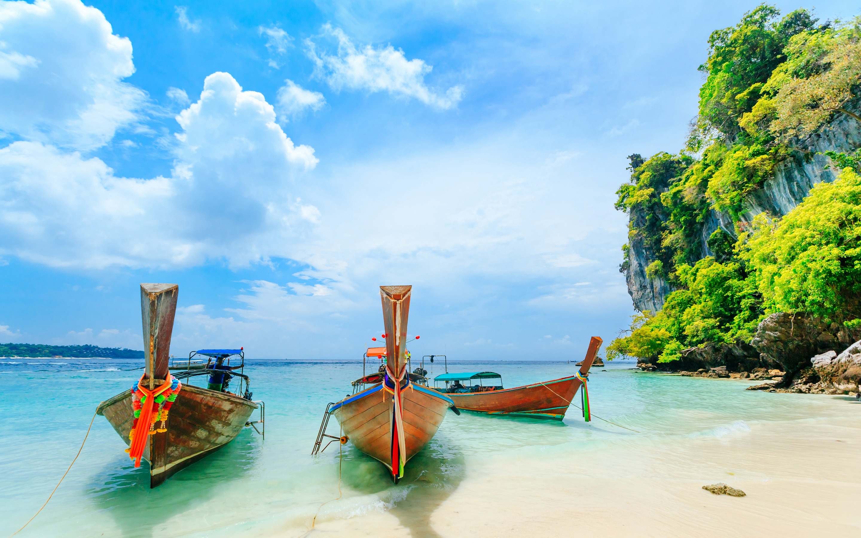 Download wallpaper tropical islands, Thailand, Phuket, boats, beach