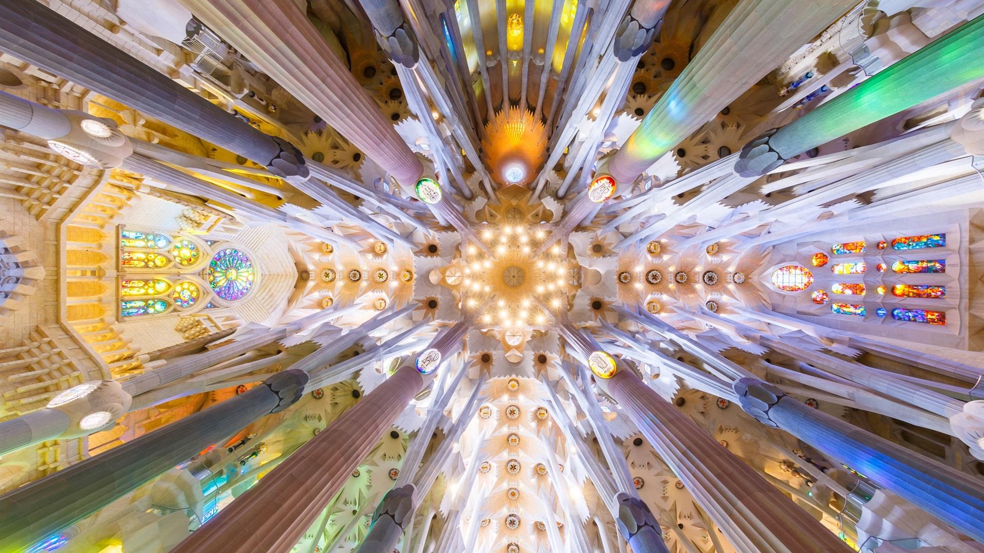 Wallpaper Spain, Barcelona, Sagrada Familia, from bottom view