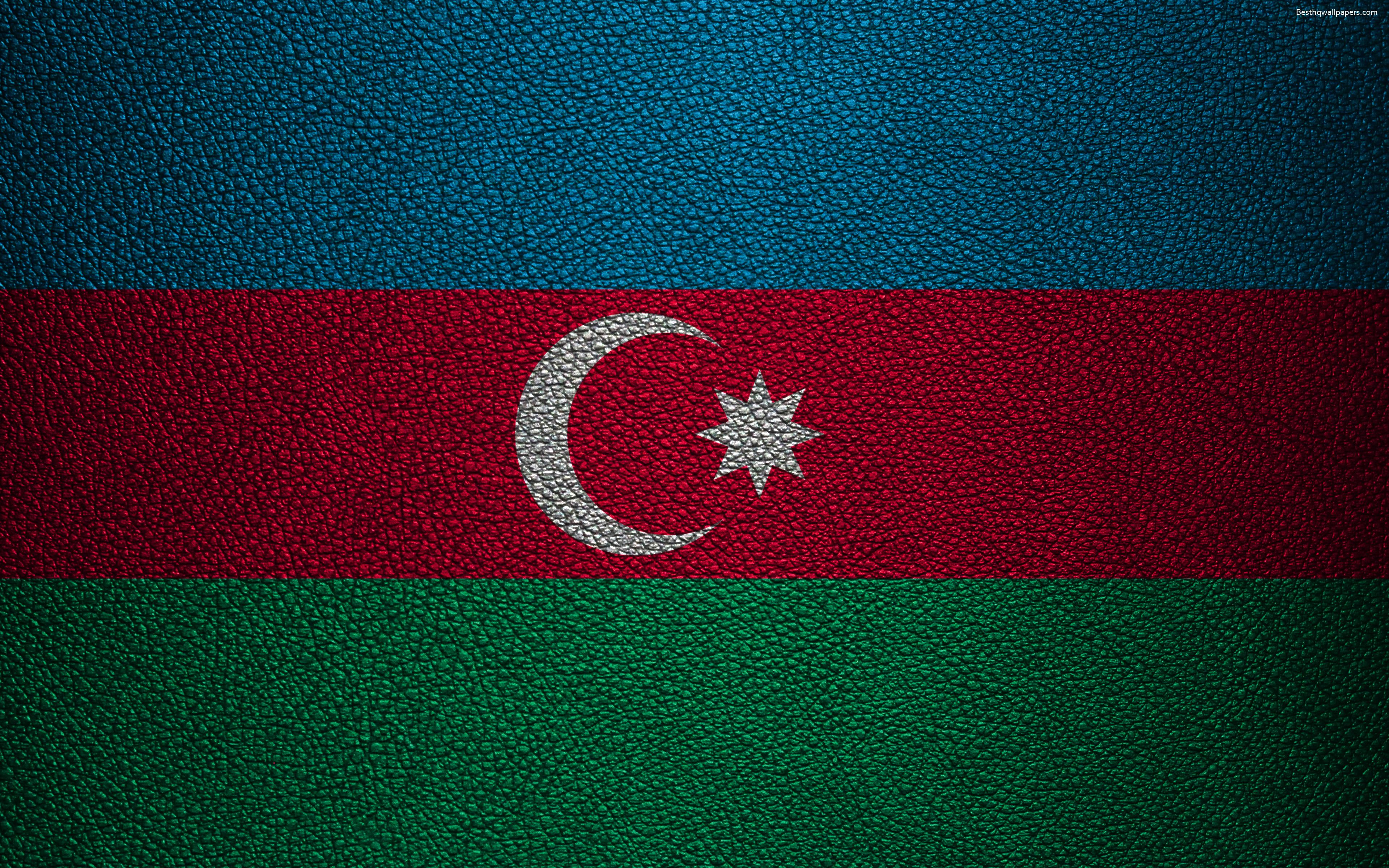 Download wallpaper Flag of Azerbaijan, 4k, leather texture