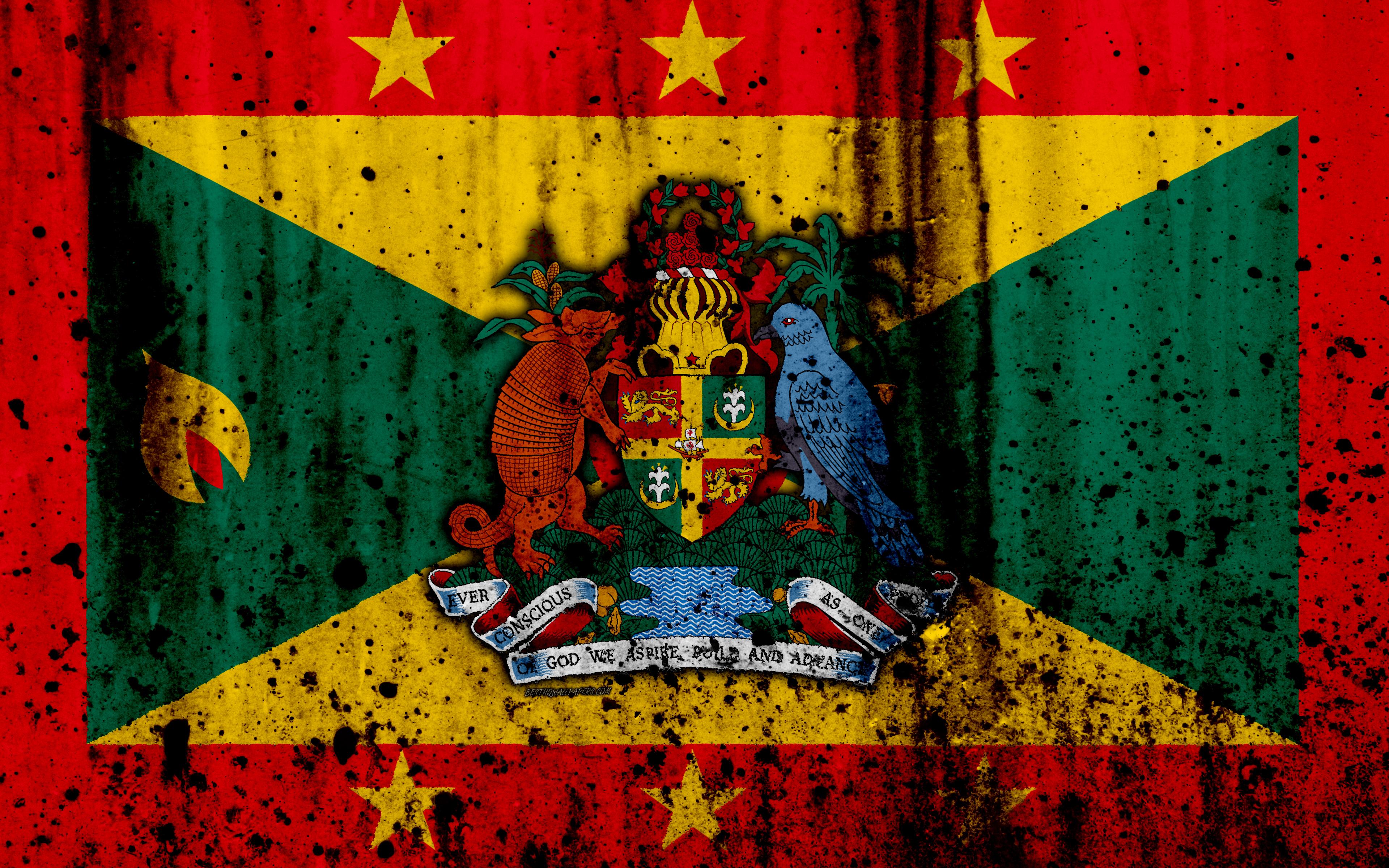 Download wallpaper Grenada flag, 4k, grunge, North America, flag