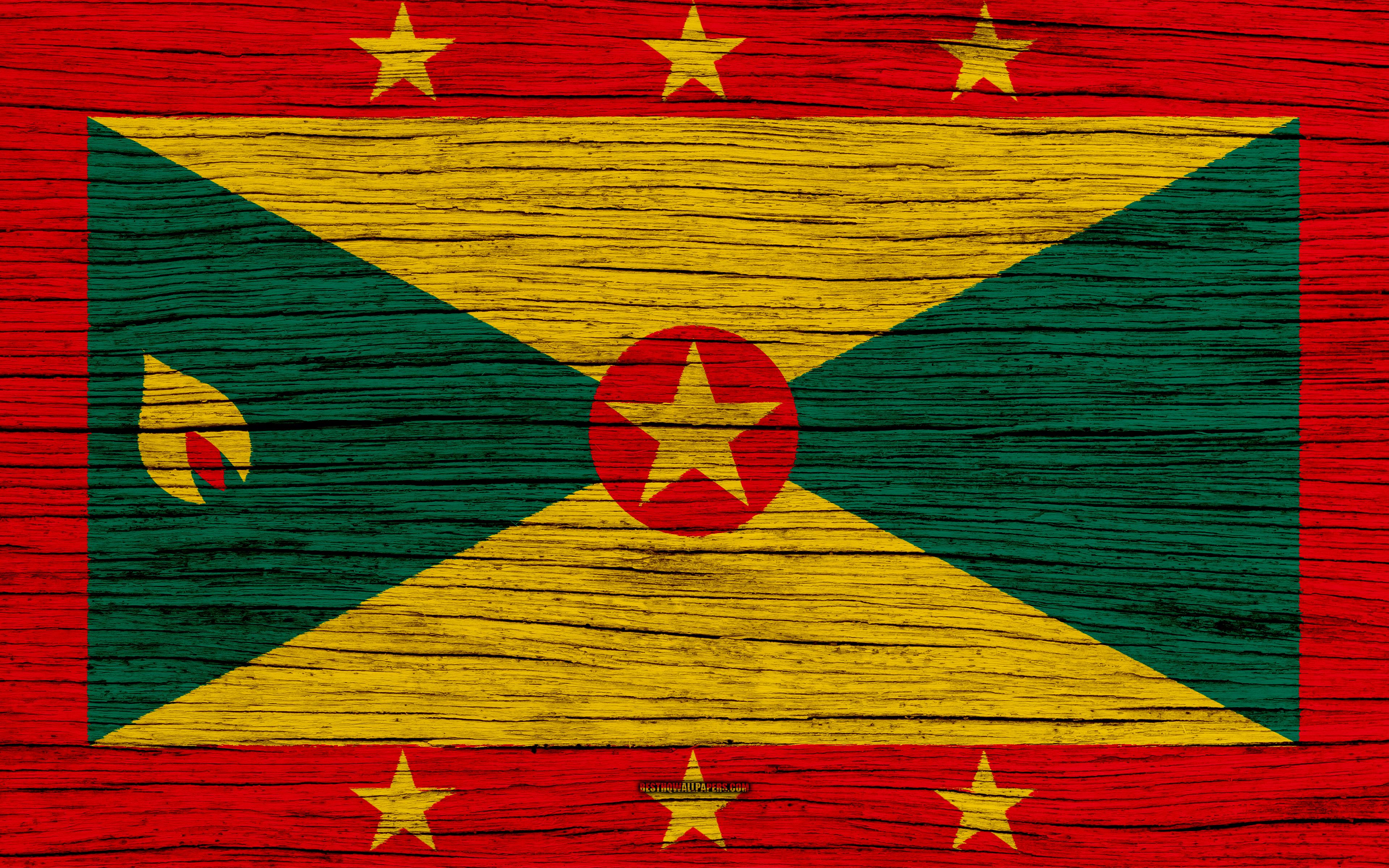 Download wallpaper Flag of Grenada, 4k, North America, wooden