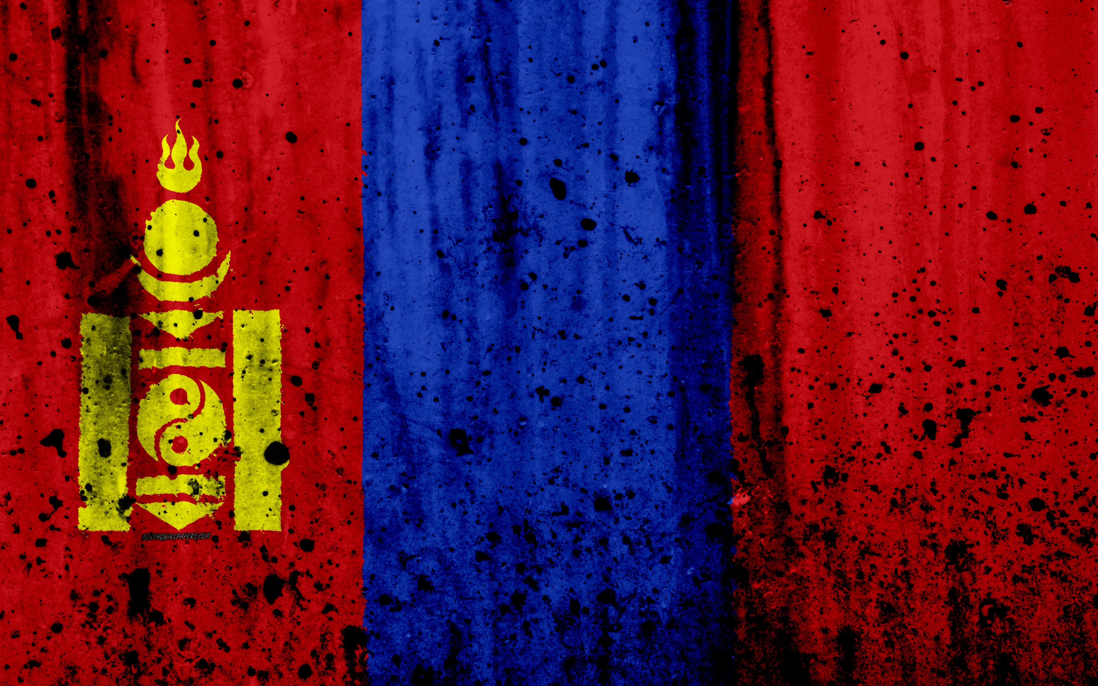 Download wallpaper Mongolian flag, 4k, grunge, Asia, flag
