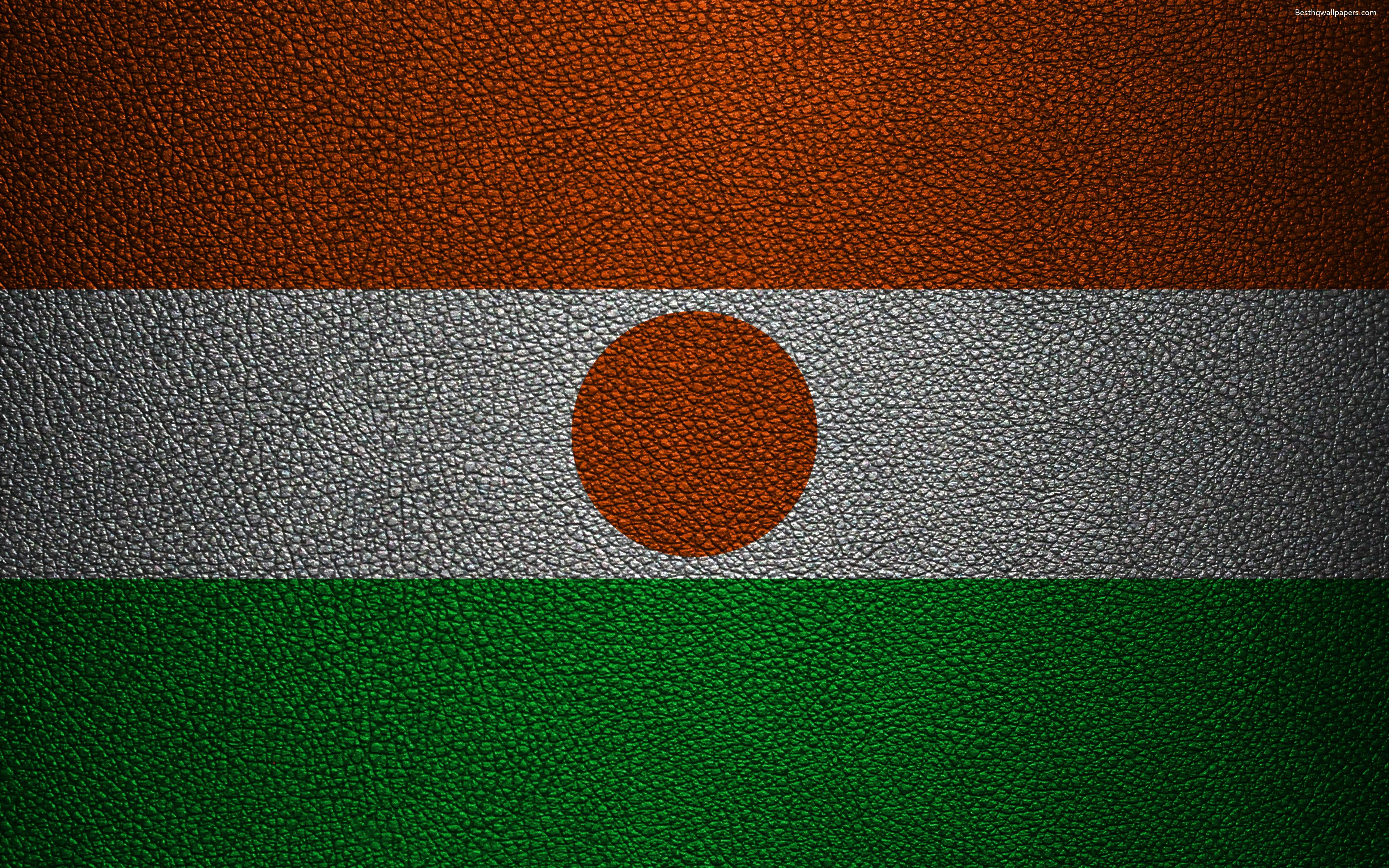 Download wallpaper Flag of Niger, Africa, 4k, leather texture