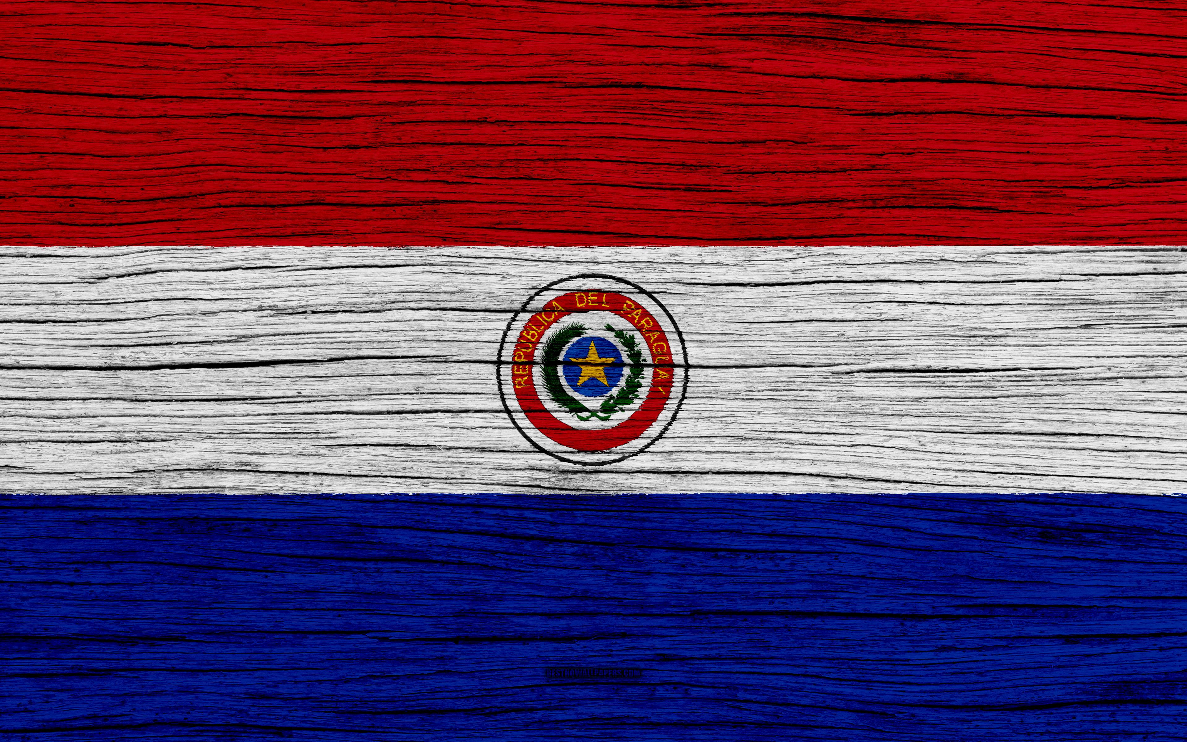 Download wallpaper Flag of Paraguay, 4k, South America, wooden