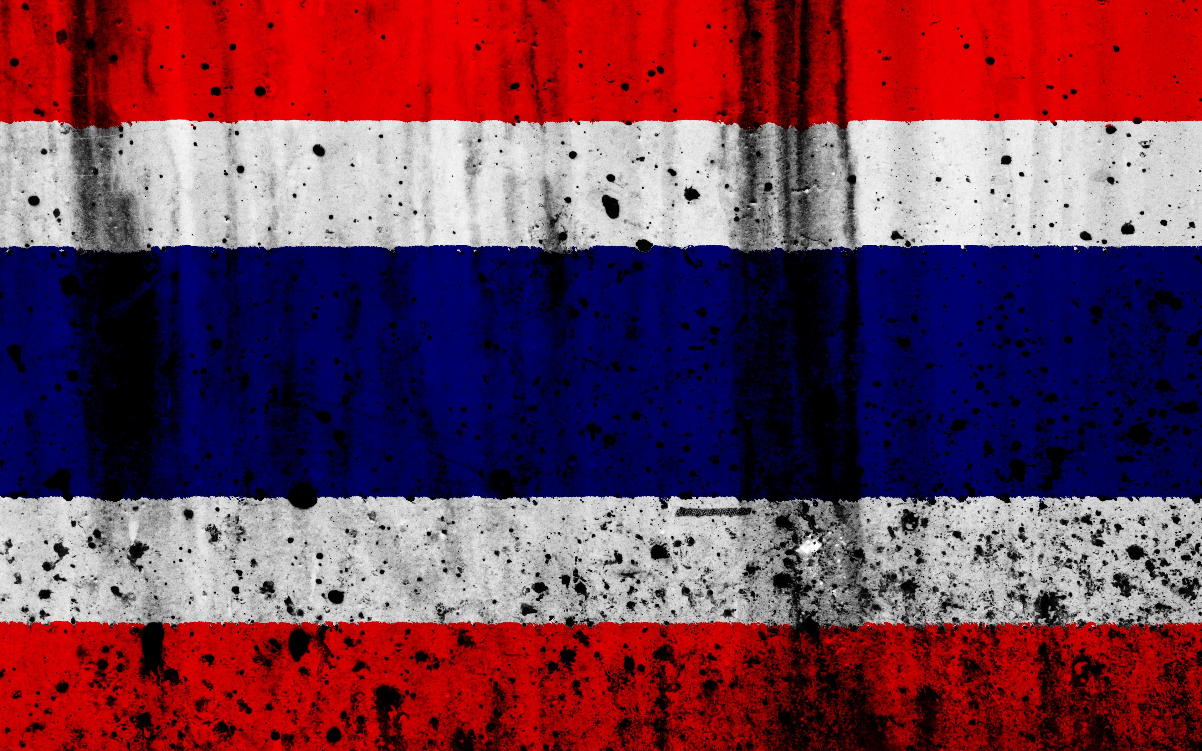 Download wallpaper Thai flag, 4k, grunge, flag of Thailand, Asia