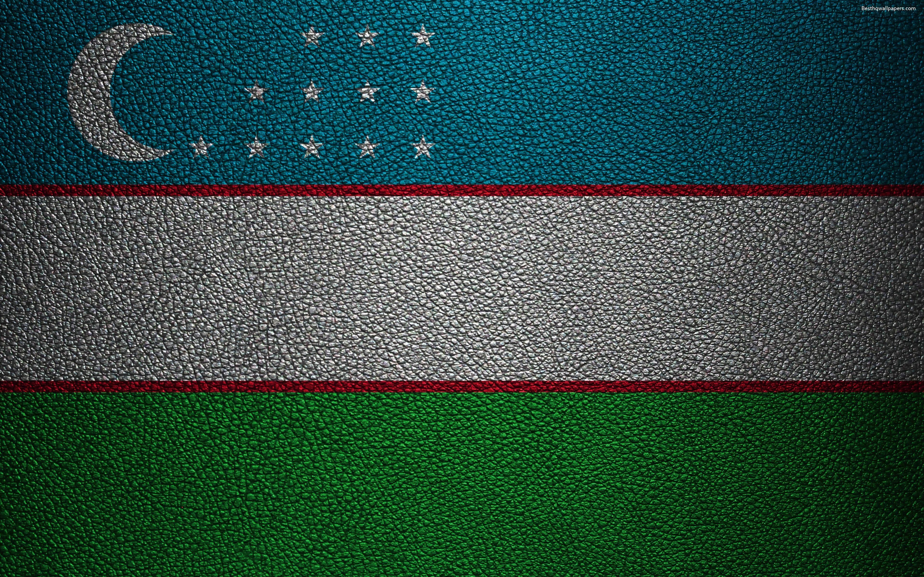 Download wallpaper Flag of Uzbekistan, 4k, leather texture, Uzbek