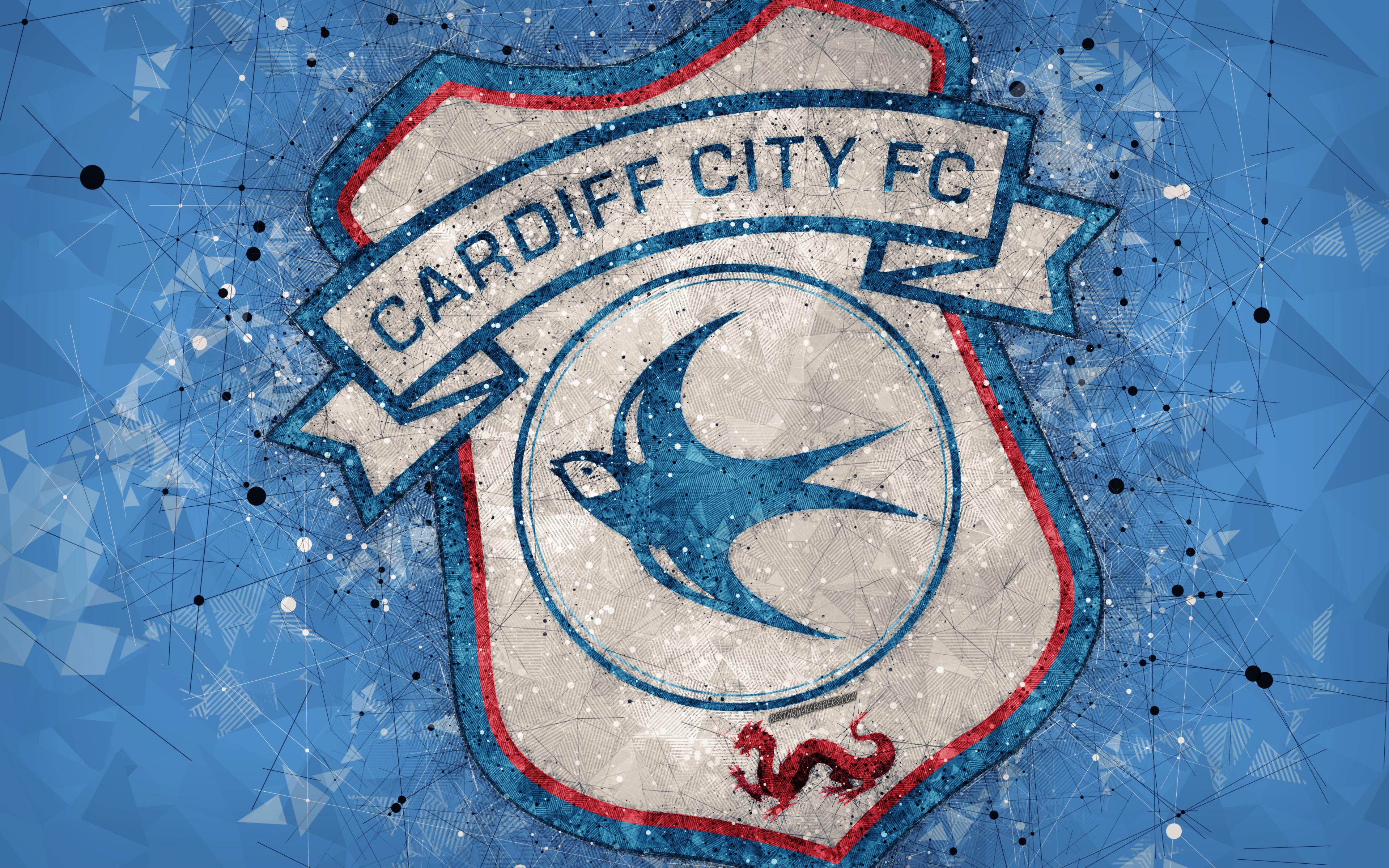 Download wallpaper Cardiff City FC, 4k, geometric art, logo, blue