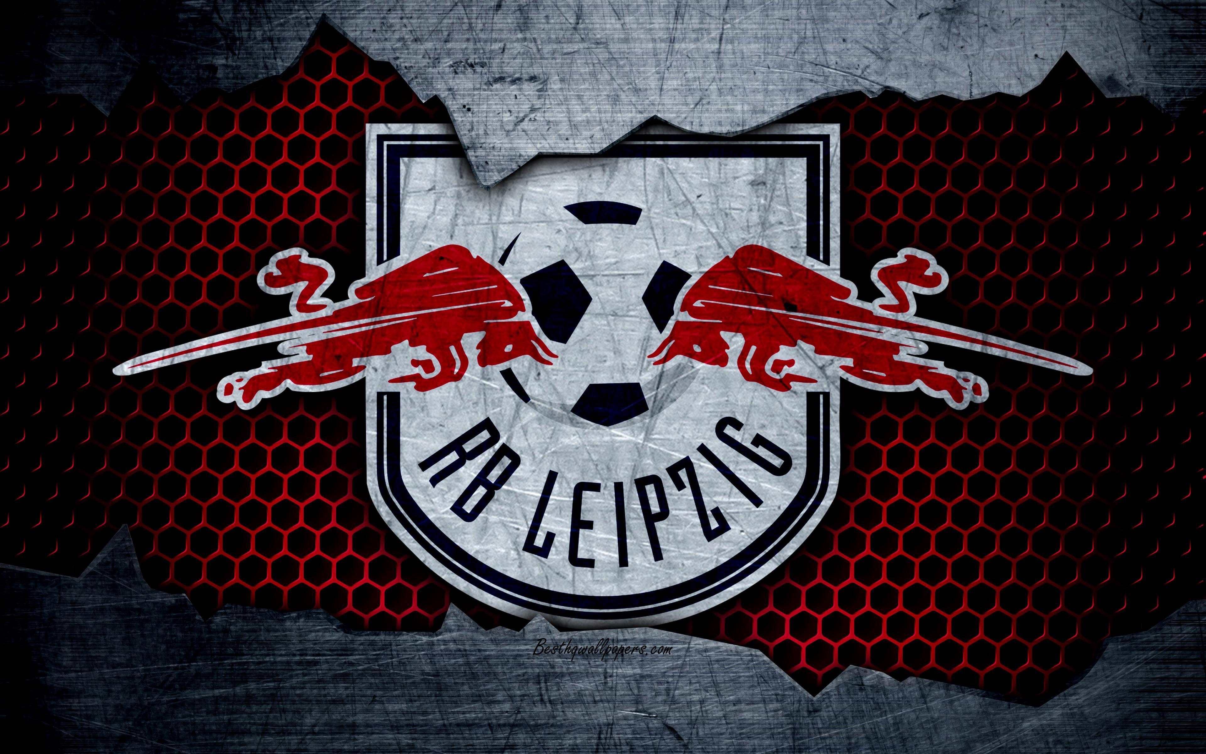Download wallpaper RB Leipzig, 4k, logo, Bundesliga, metal texture