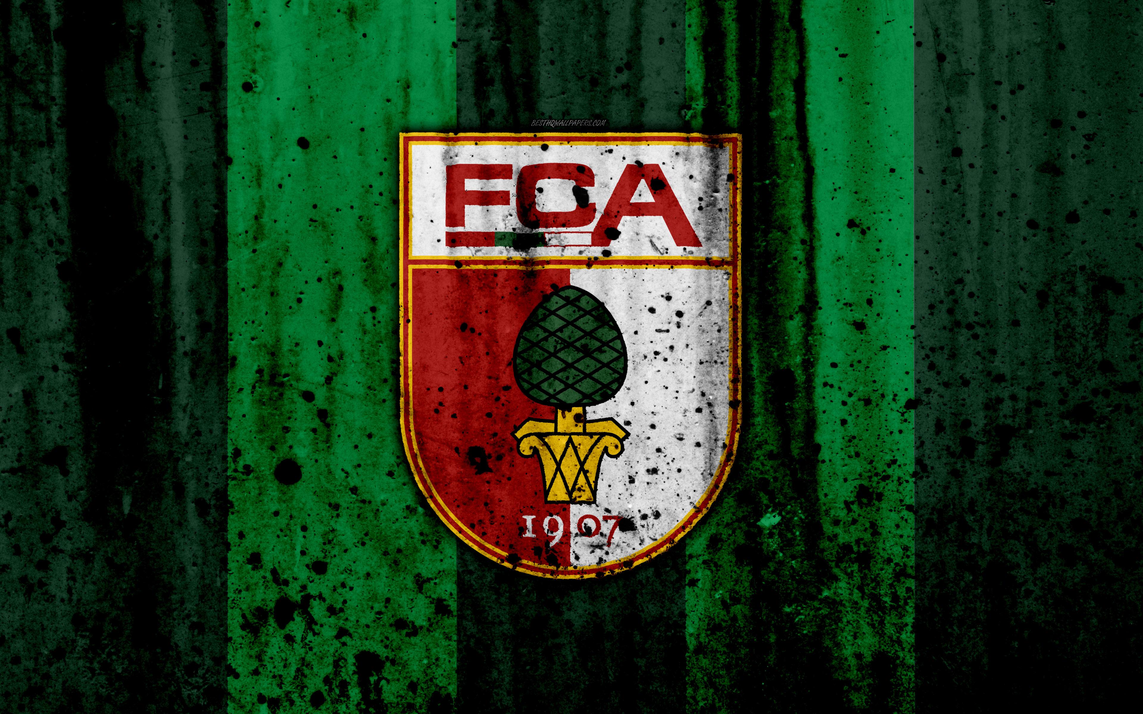 Download wallpaper FC Augsburg, 4k, logo, Bundesliga, stone texture