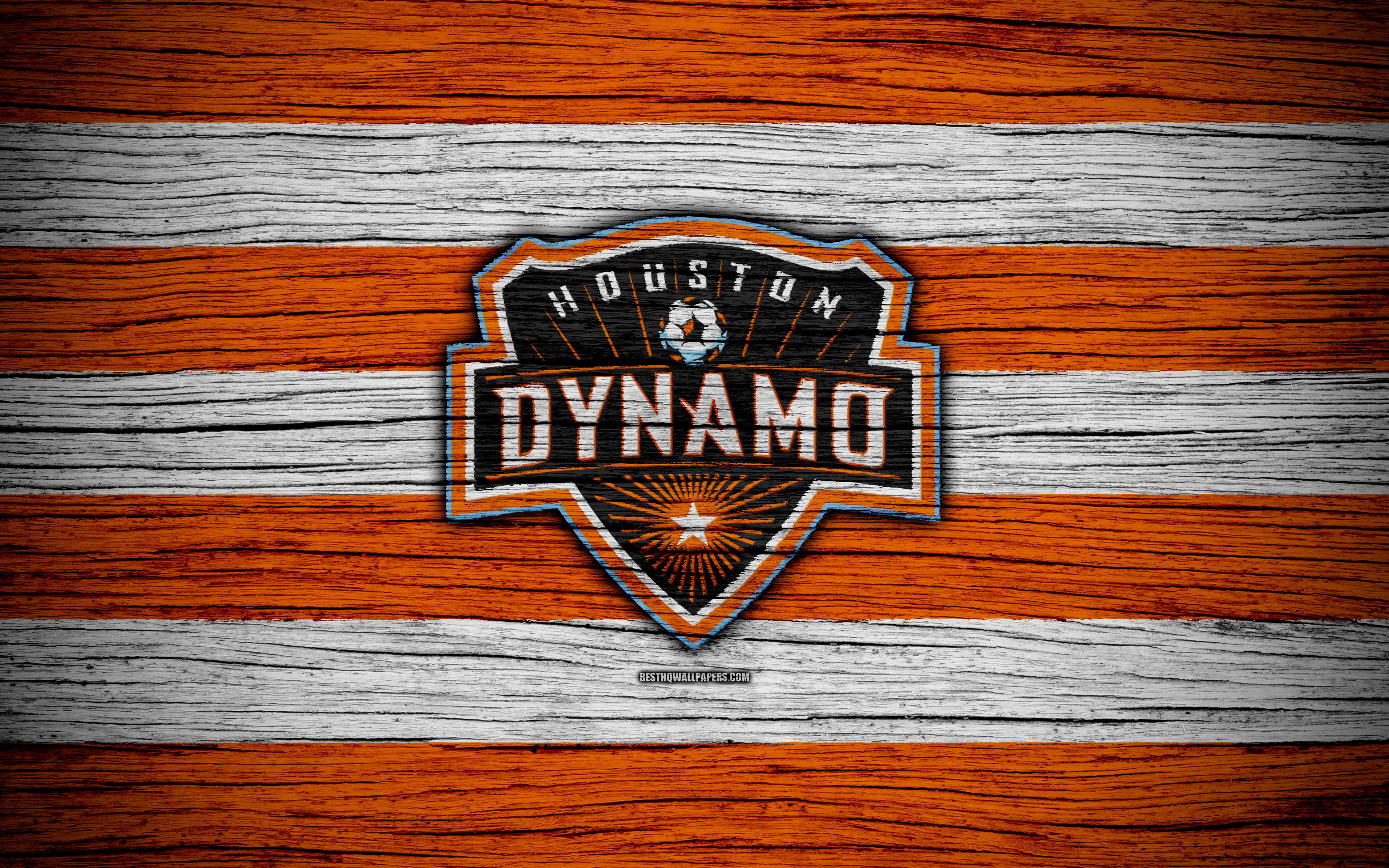 Download wallpaper Houston Dynamo, 4k, MLS, wooden texture, Western