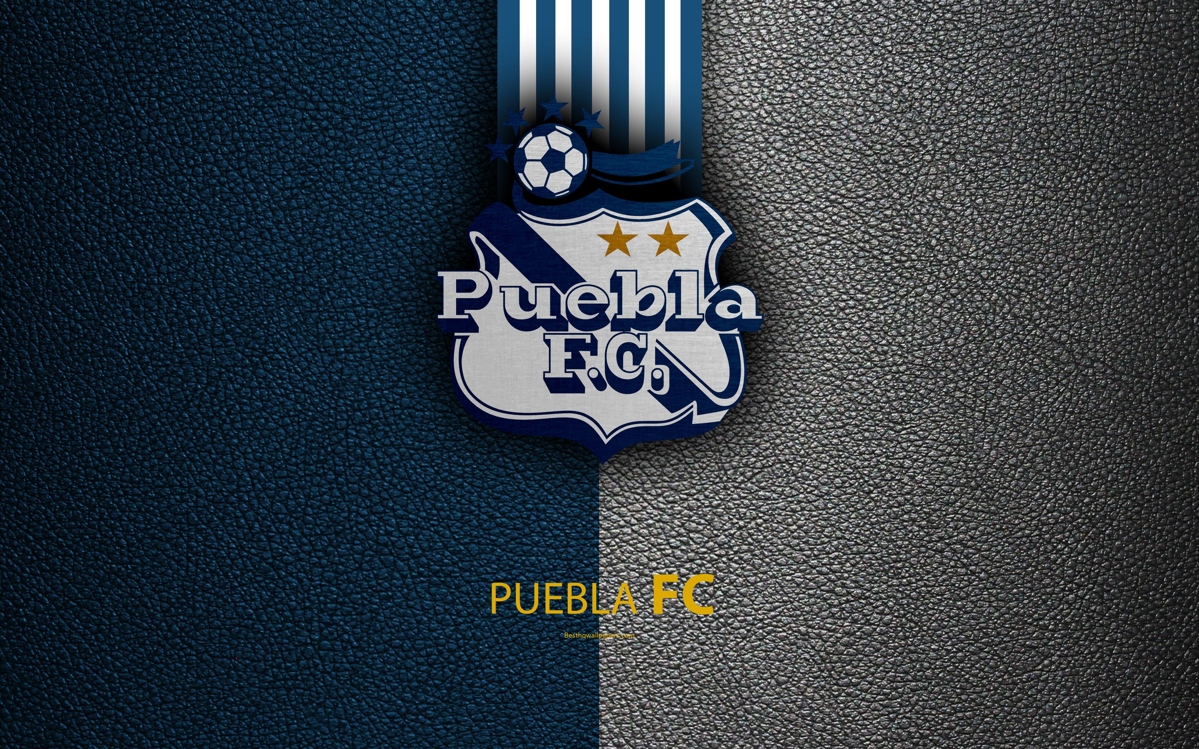 Download wallpaper Puebla FC, 4k, leather texture, logo, Mexican