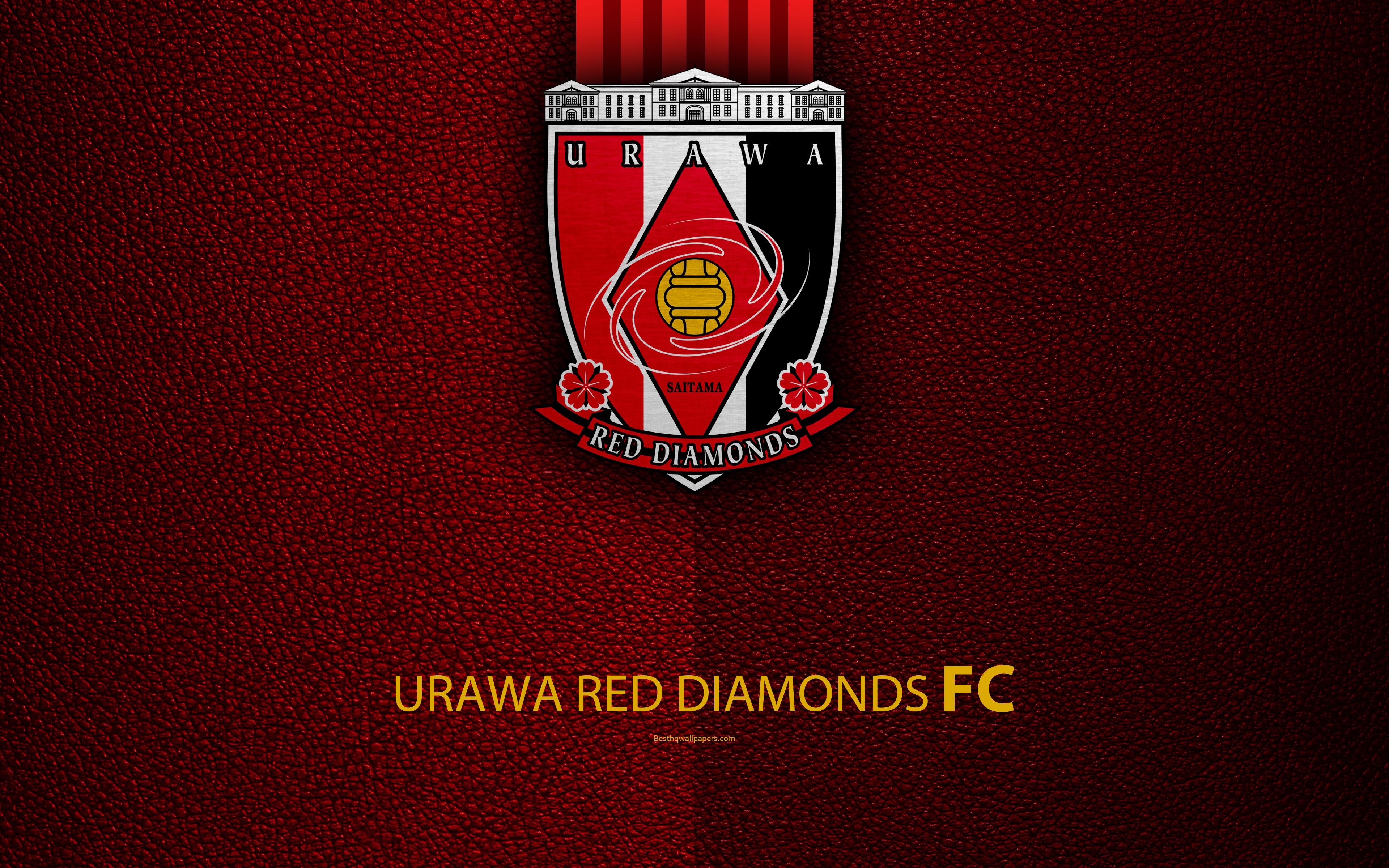Download wallpaper Urawa Red Diamonds FC, 4k, logo, leather texture
