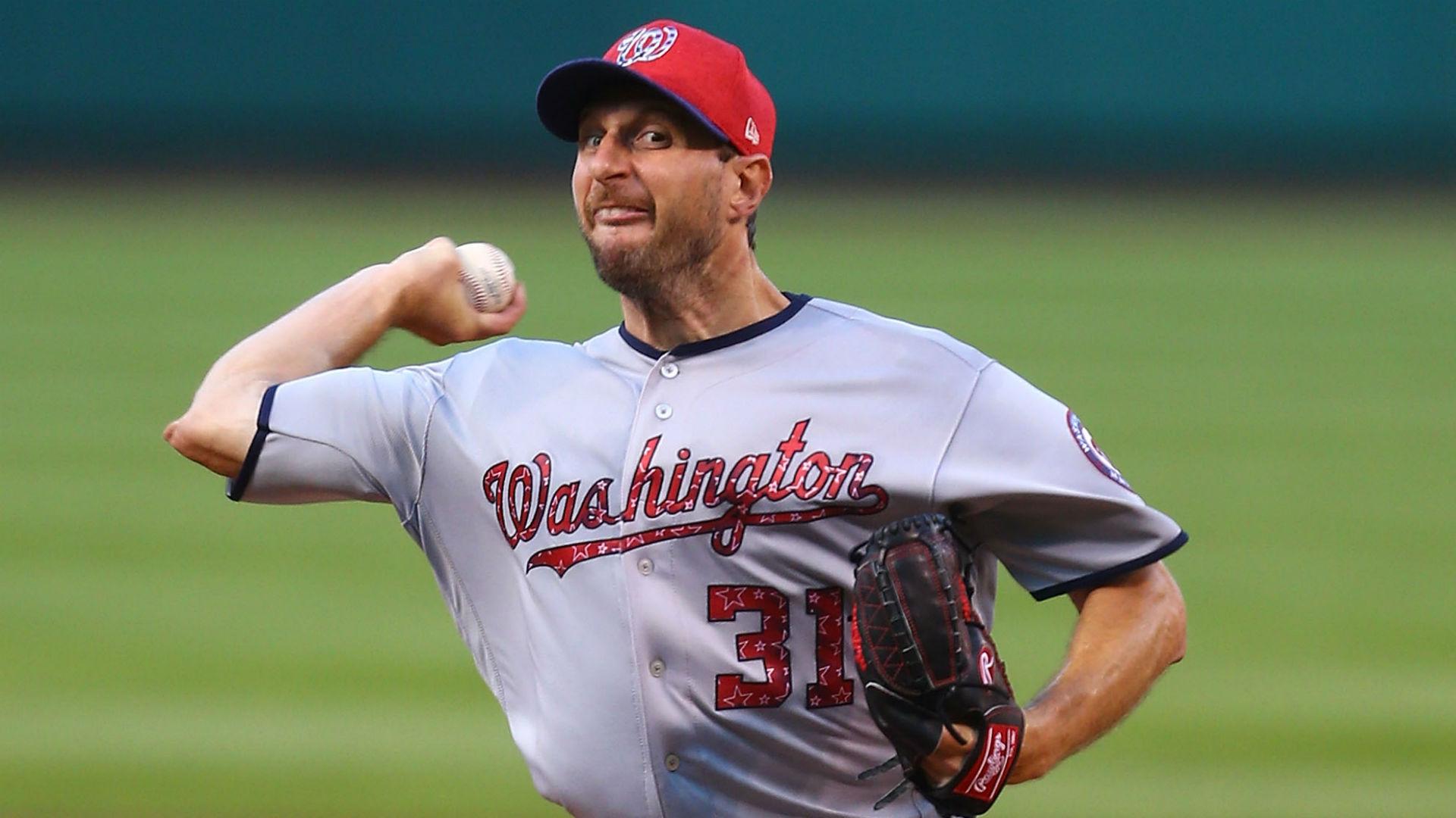 Max Scherzer hits home run, leaves game with apparent injury. MLB