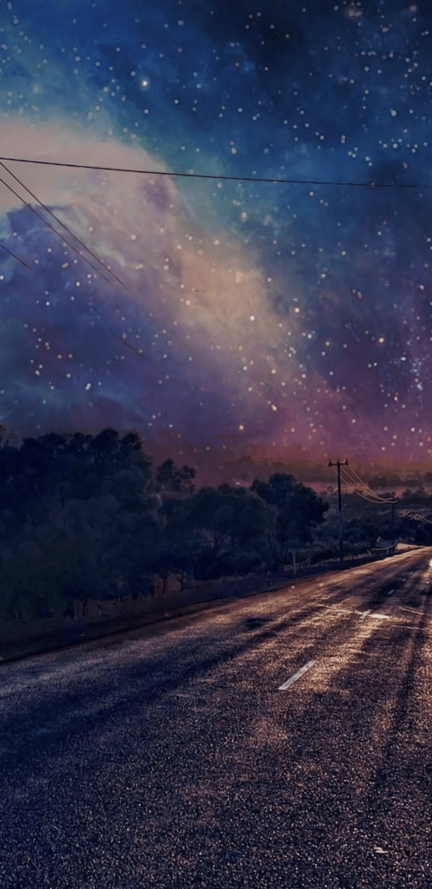 Download 1440x2960 Long Road, Sky, Stars, Night Wallpaper