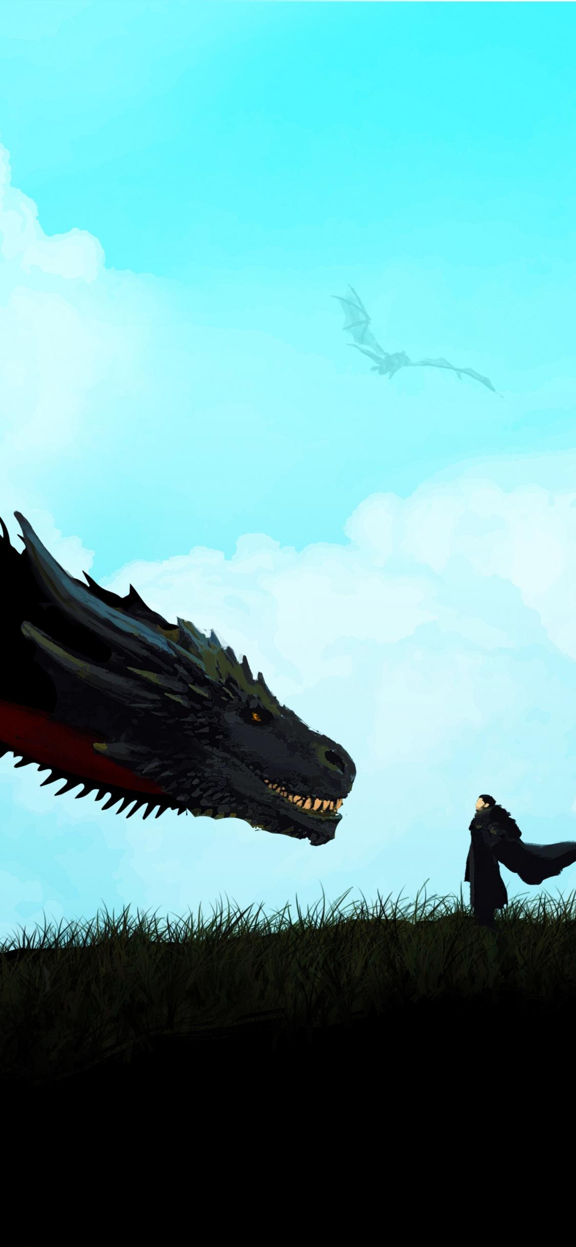 Download 1125x2436 wallpaper jon snow and dragon, game of thrones