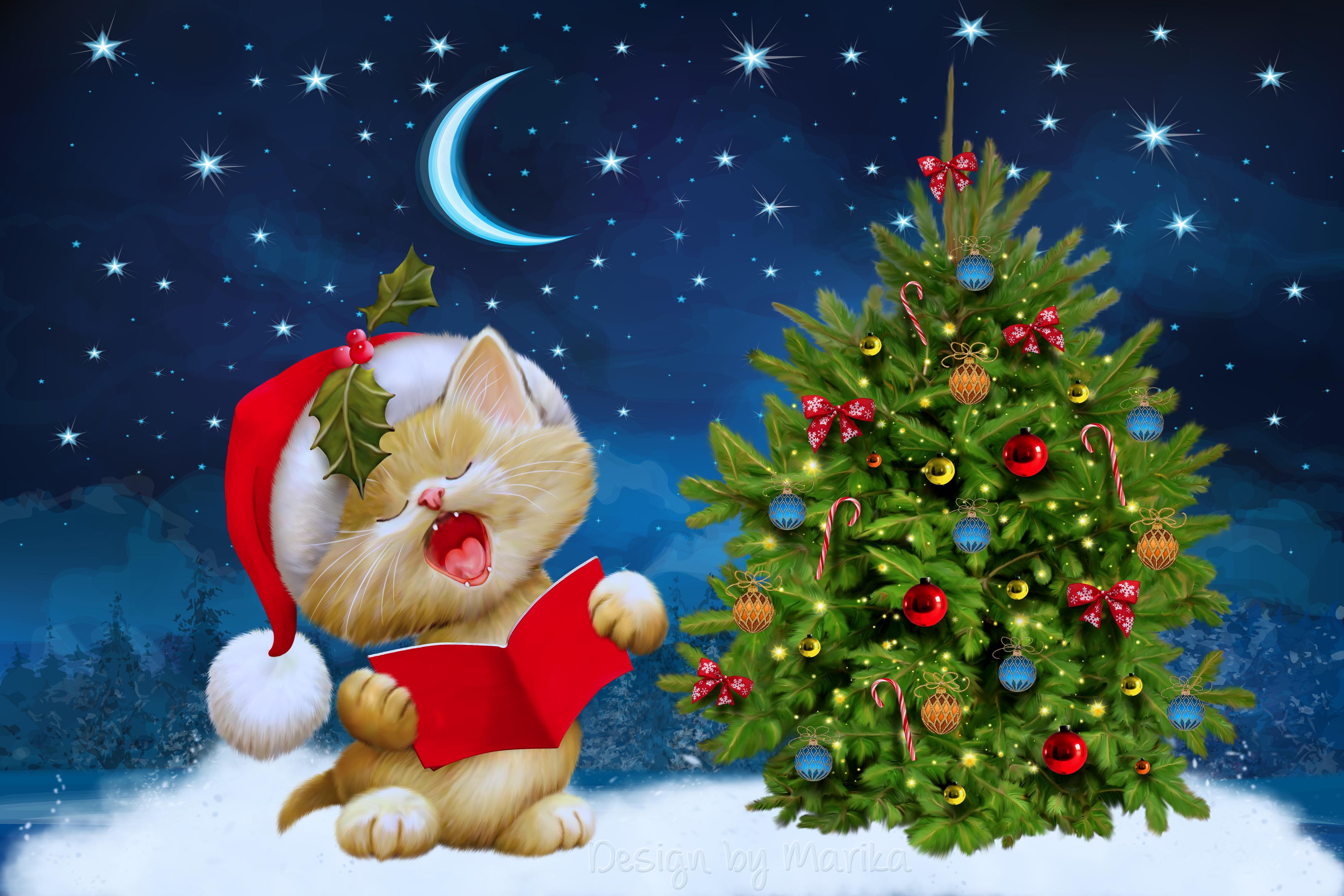 Download wallpaper 4500x3000 new year, christmas, cat, card HD