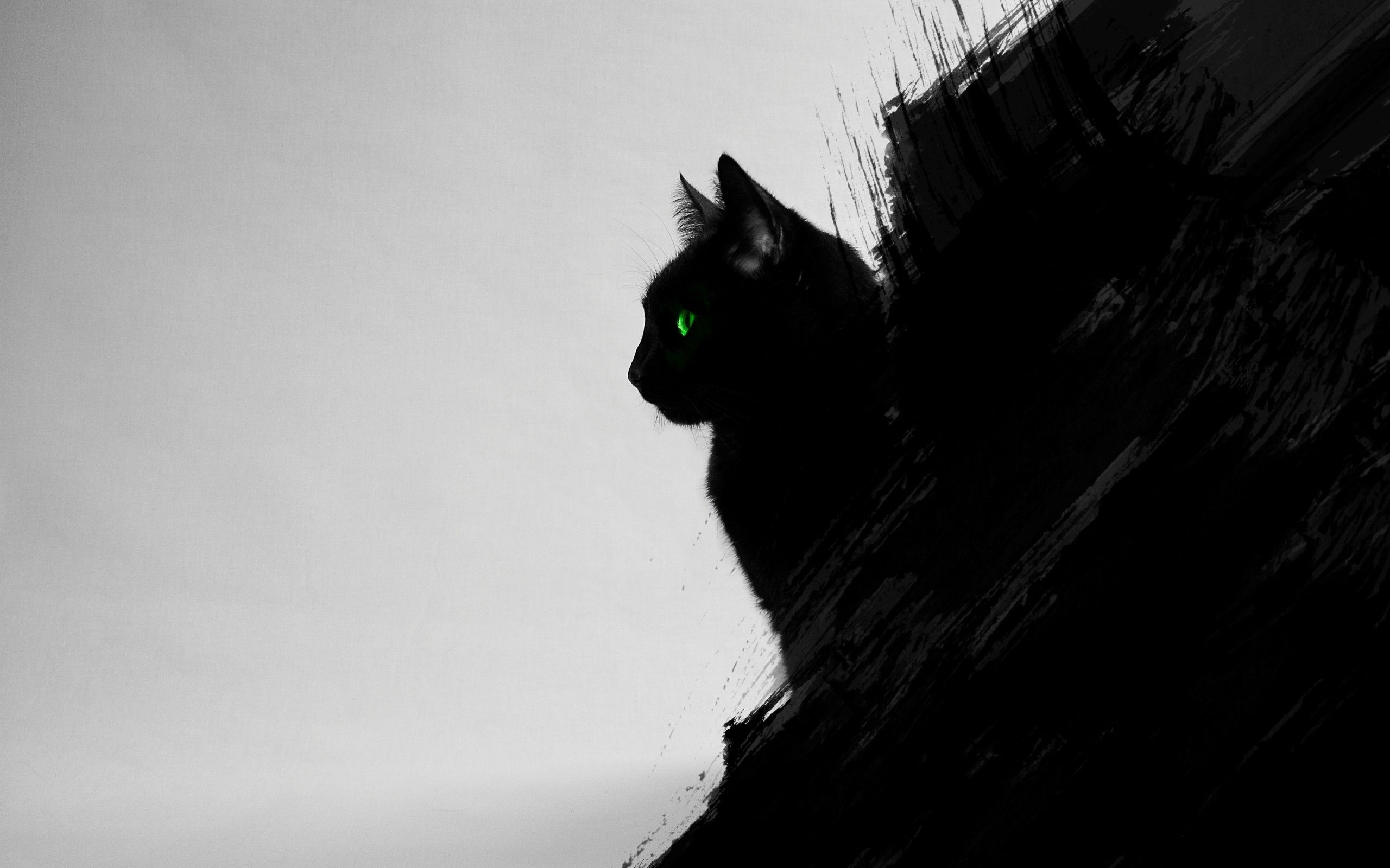 cat, Black Cats, Animals, Green Eyes, Artwork, Digital Art, Black, Gray Wallpaper HD / Desktop and Mobile Background