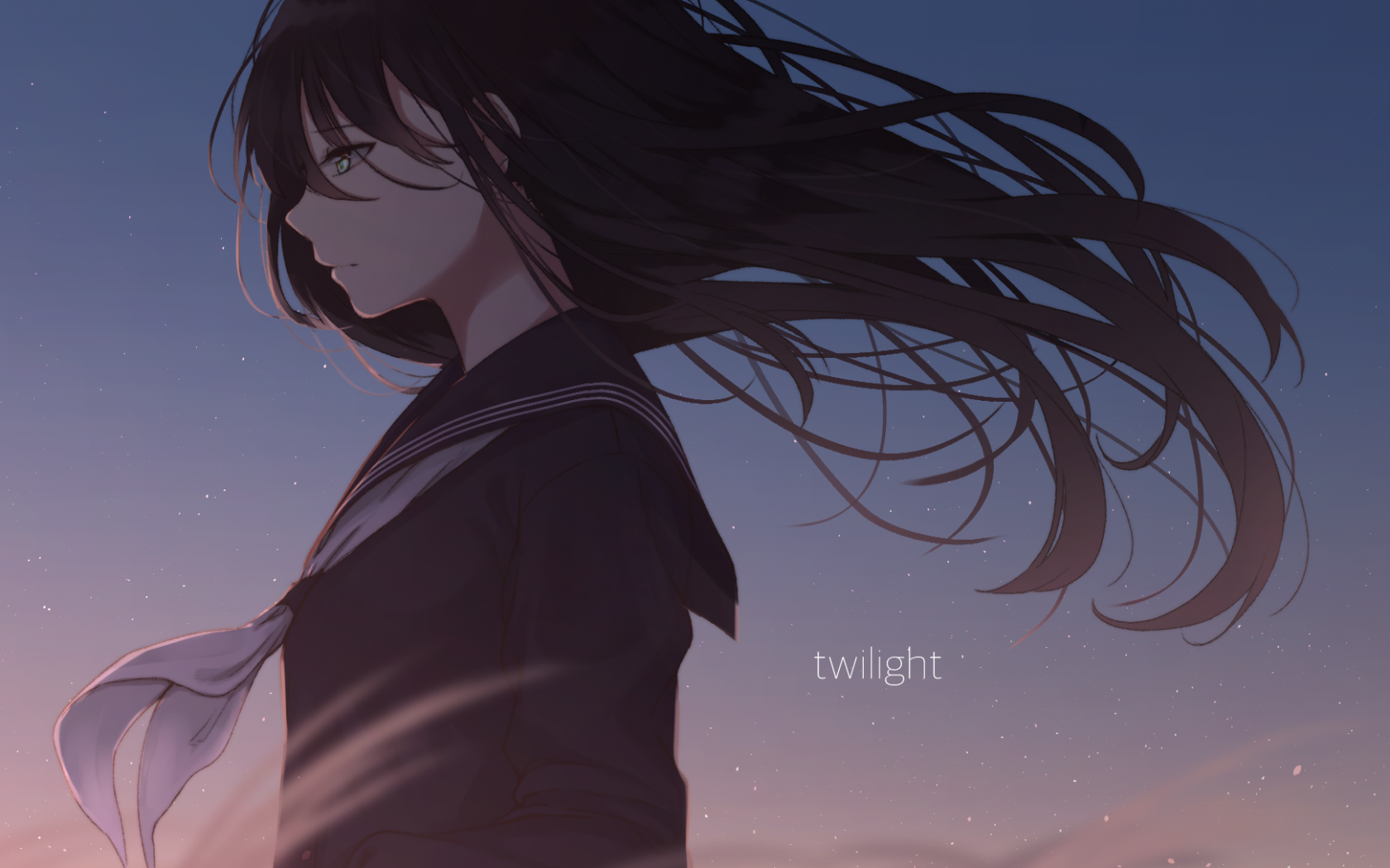 Anime Girl, Sad, School Uniform, Windy, Black Hair, Sad