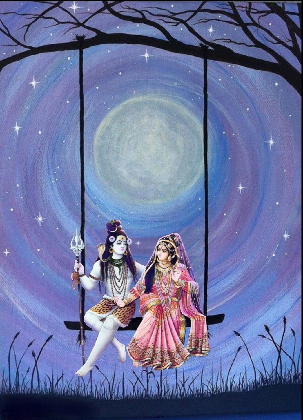 Lord Shiva and Parvati having a swing in creative art painting. Lord shiva painting, Shiva parvati image, Lord shiva