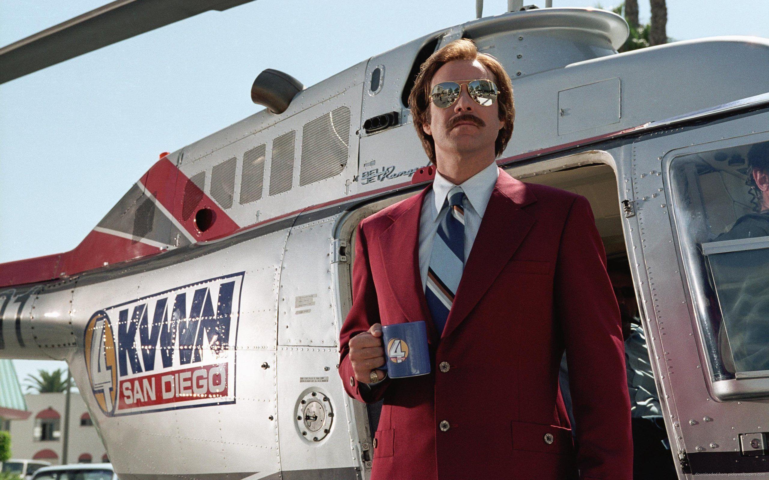 Download 2560x1600 Ron Burgundy Coming Out Of A Helicopter Wallpaper