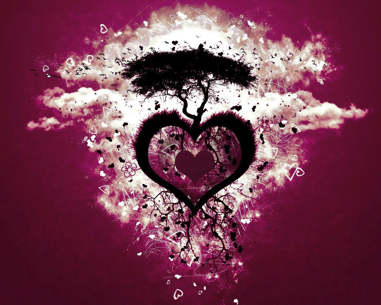 Purple Heart Love Tree Wallpaper