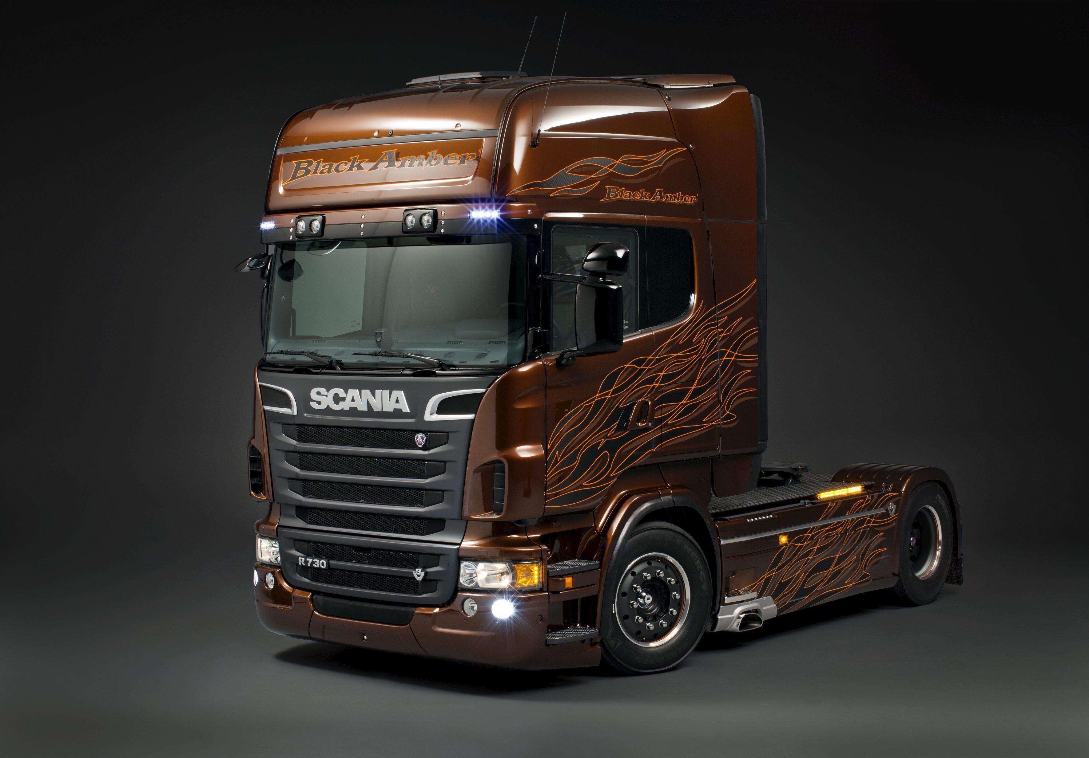 Wallpaper scania, r black amber, scania trucks, scania, r730
