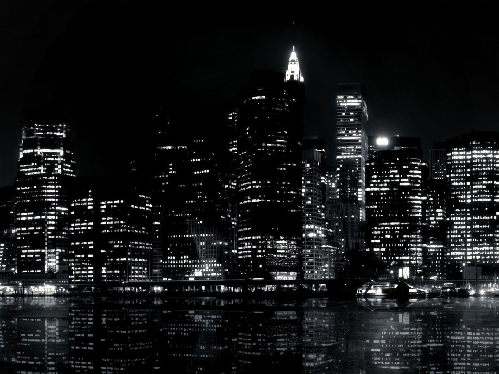 black and white city northern river background wallpaper