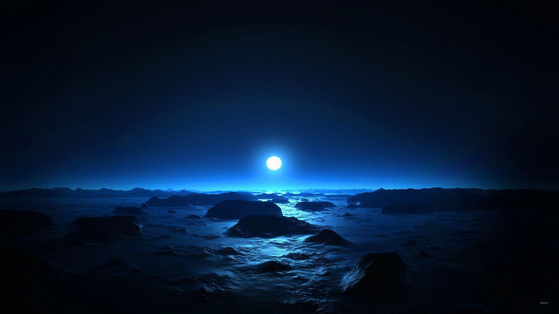 Dark Night Moonlight On Sea 5567 1920x1080px