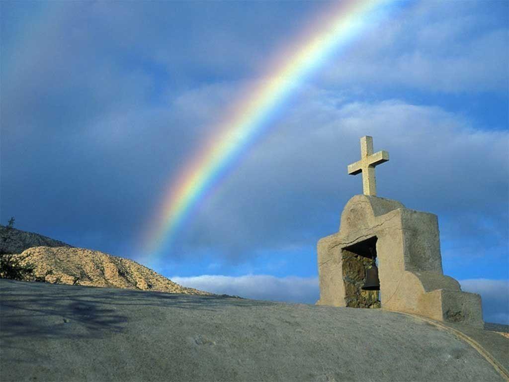 Download Rainbow Near Church Christian Wallpaper 1024x768. HD
