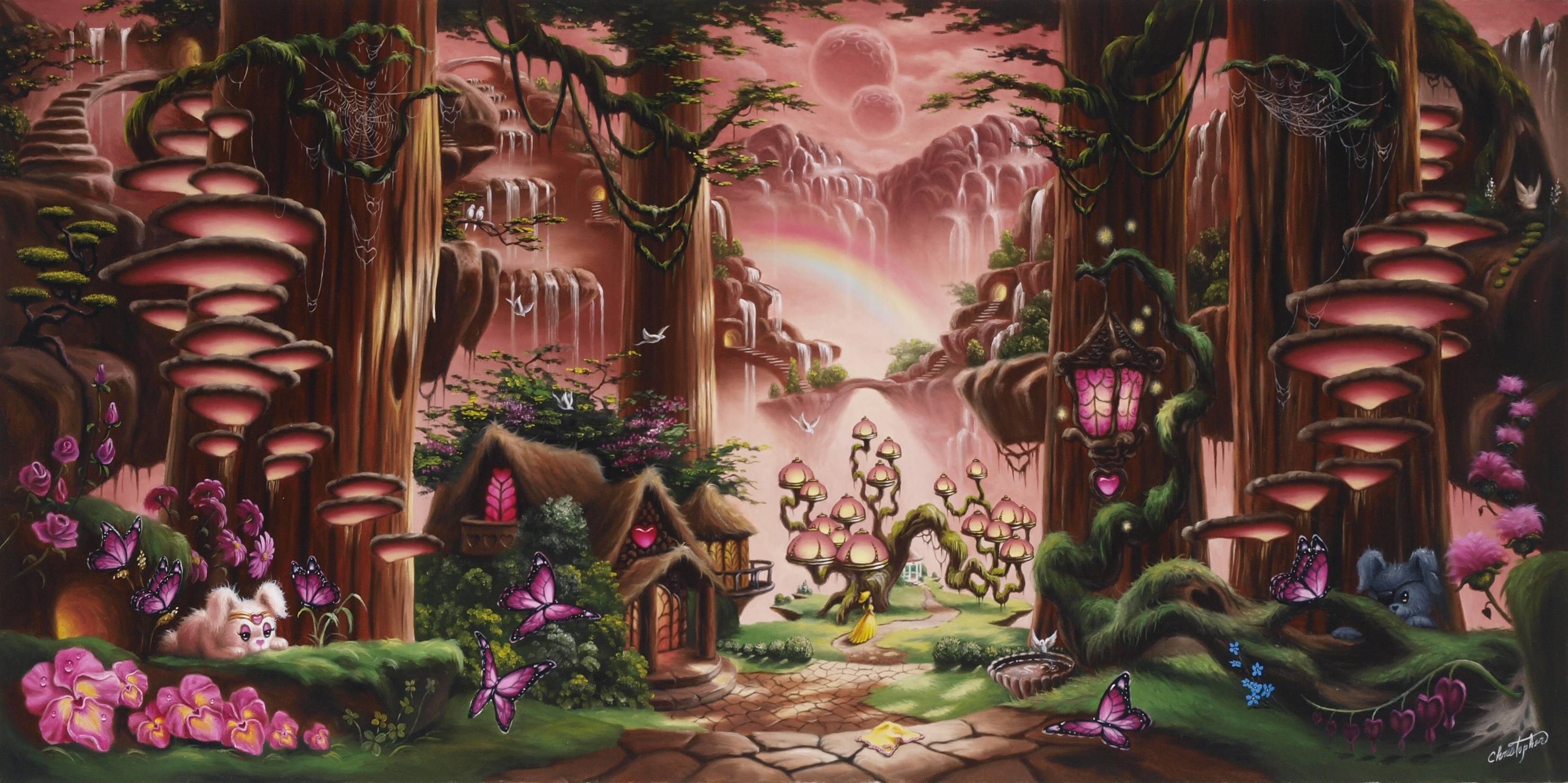 Wallpaper rainbow cottage, christopher pollari, fantasy, art