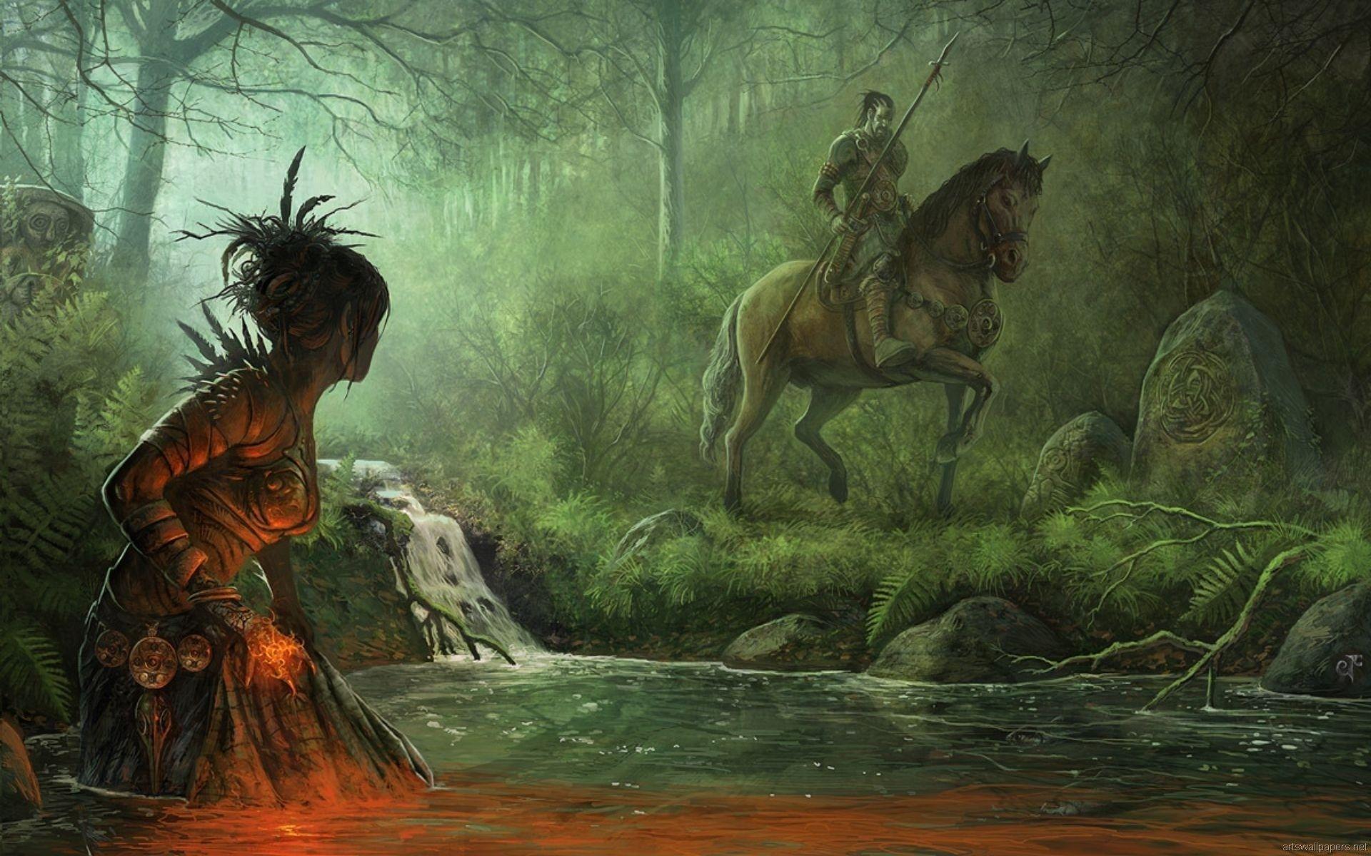 Forest Warrior Artwork Celtic Mythology Wallpaper, iPhone