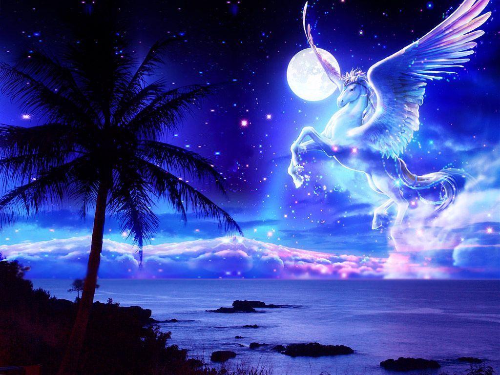 Download Blue Yellow Flag Pegasus Paradise Fantasy Horse Sea