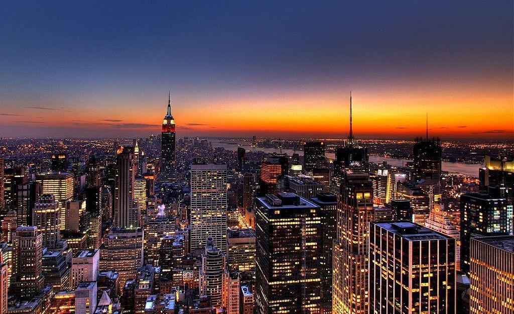 NYC New York City Skyline Sunset Wallpaper, Background