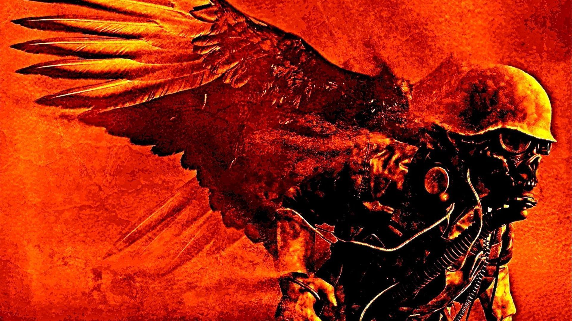 artwork epic wings gas mask soldier horror fantasy HD Wallpaper