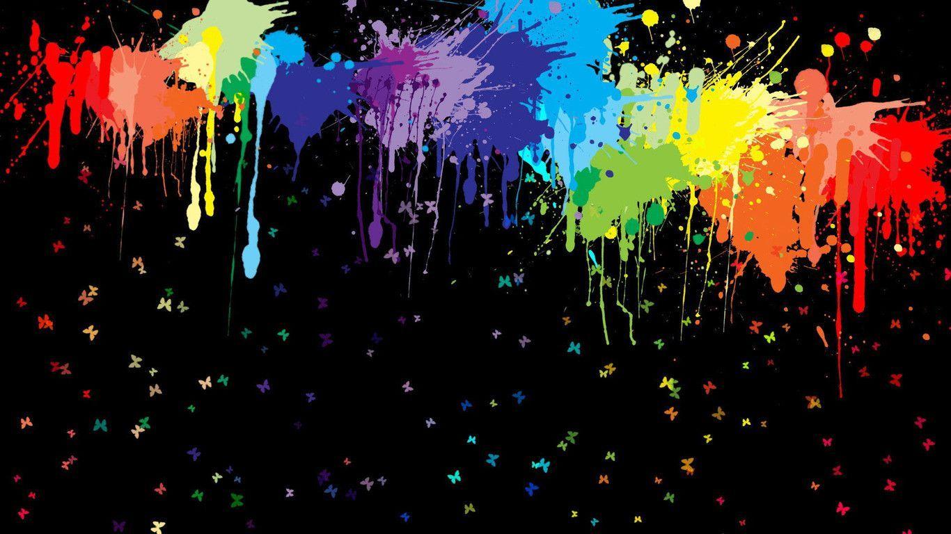 Wallpaper For > Rainbow Paint Splatter White Background