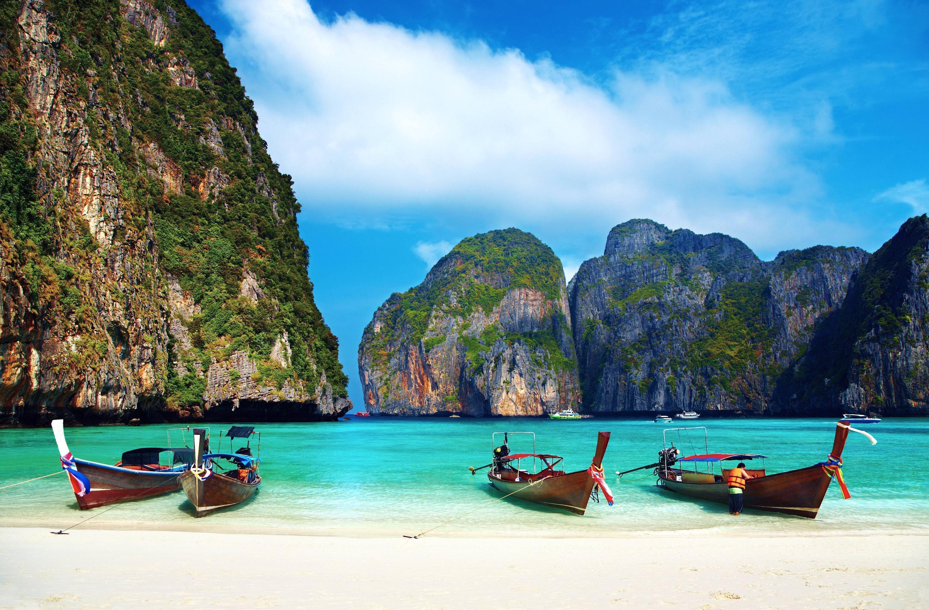 Download wallpaper thailand, tropics, beach, Boat free desktop