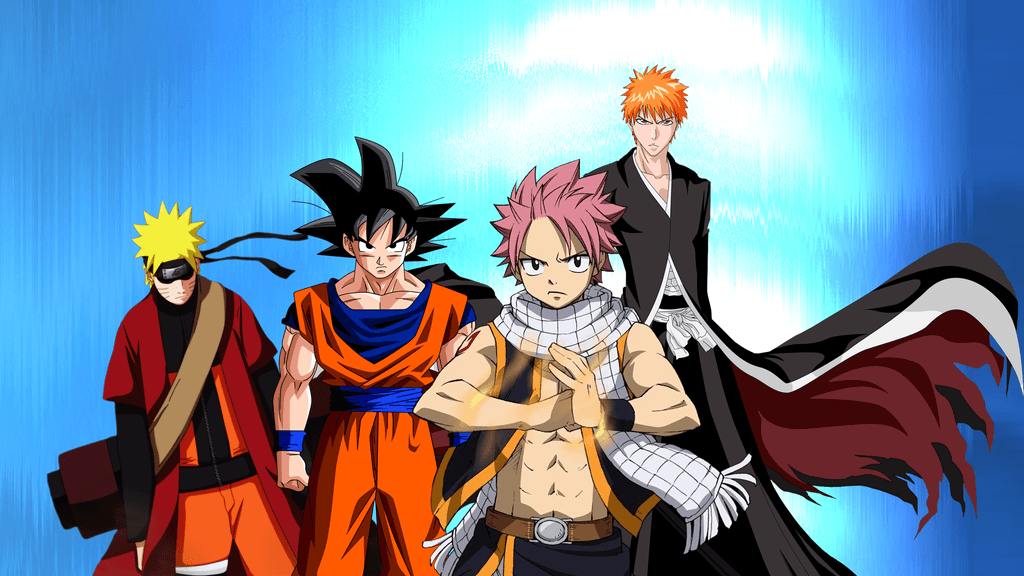 Wallpaper: Goku, Naruto, Ichigo, Natsu (bright)