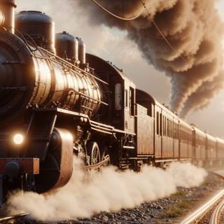 The classic charm of a steam train chugging down the tracks, enveloped in a billowy trail of smoke