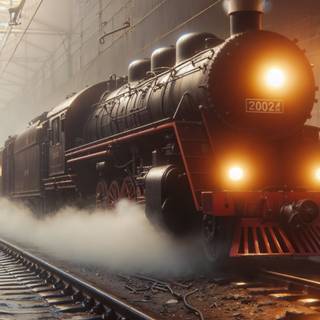 The majestic steam train chugs through the bustling train station, evoking a sense of nostalgia and adventure