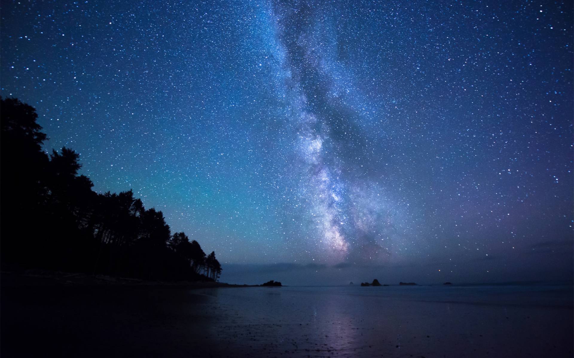 Wallpaper art, fantasy, girl, sea, rocks, night, night sky, stars