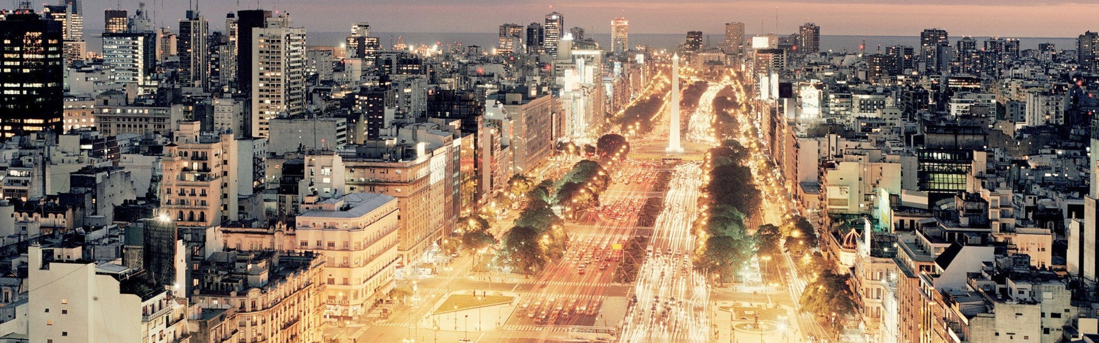 Download Wallpaper 3840x1200 Buenos aires, Traffic, City, Night