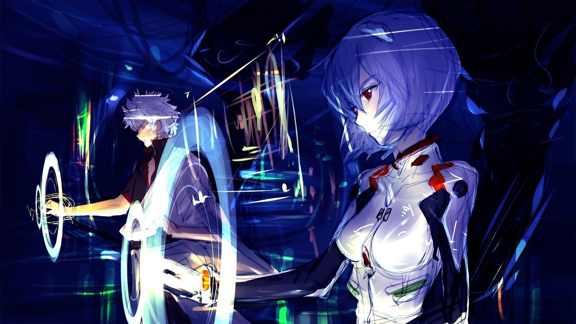 Wallpaper Rei Ayanami, Sakata Gintoki, Crossover, Gintama, Neon