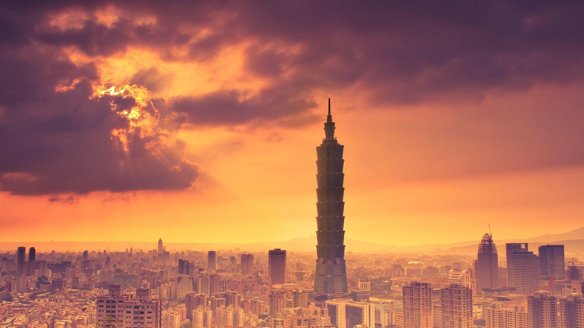 Download Wallpaper 1920x1080 Tower, Building, Taipei, Taiwan