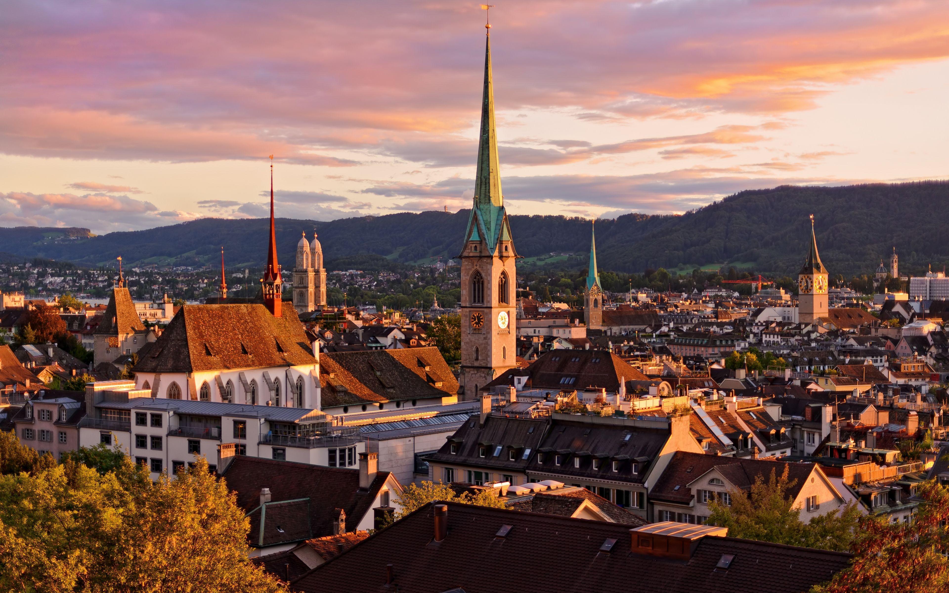 Download Wallpaper 3840x2400 Zurich, Switzerland, Roofs, Buildings