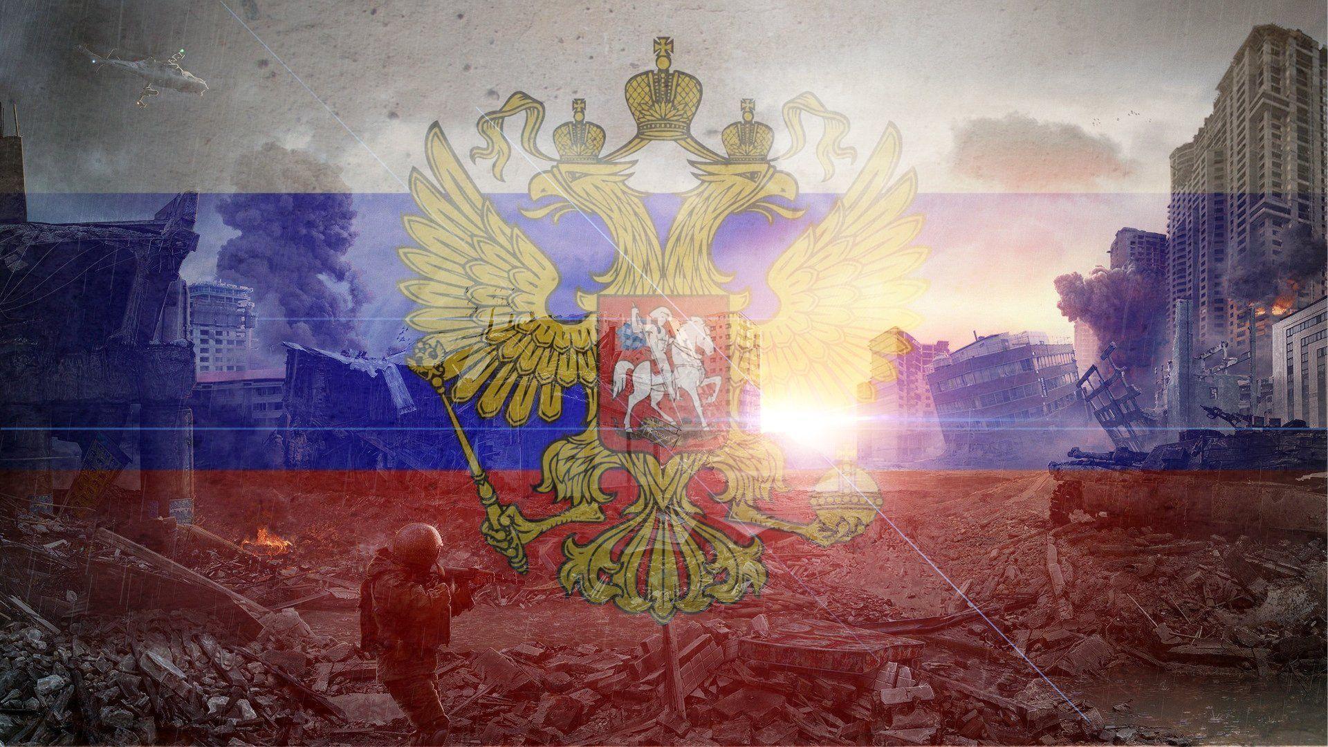 russia russia flag country town destruction sun HD wallpaper